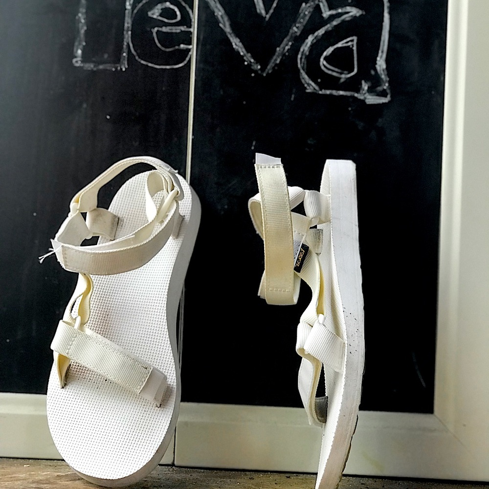 White and worn white Teva Sandals
